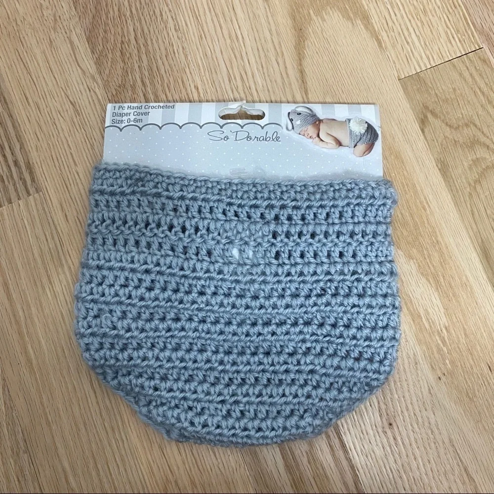 Hand Crochet Gray Diaper Cover NWT 0-6 months Baby Photo Prop Picture